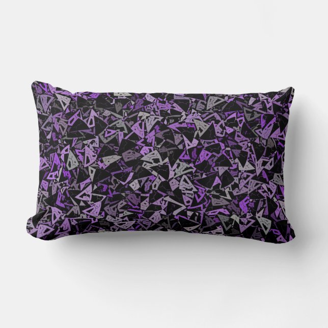 Cojín Lumbar Patrón continuo de triángulo negro gris morado (Anverso)