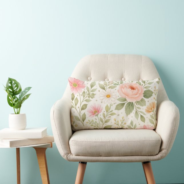 Cojín Lumbar Patrón de Acuarela Floral Suave   (Silla)