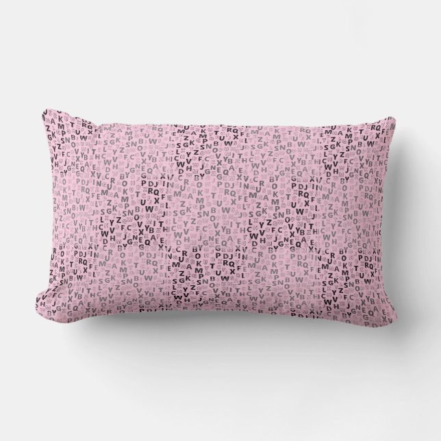 Cojín Lumbar Patrón de alfabetos 01 BW.w LPink BG (Anverso)