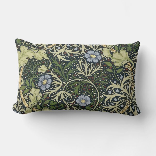 Cojín Lumbar Patrón de algas marinas William Morris Arte de cos (Anverso)