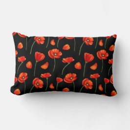 Cojín Lumbar patrón de amapola negro