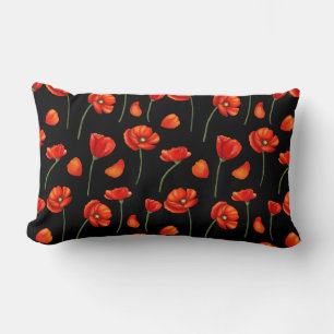 Cojín Lumbar patrón de amapola negro