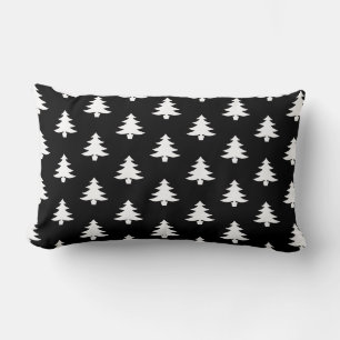 Cojín Lumbar Patrón De Árbol De Navidad Blanco Y Negro Moderno