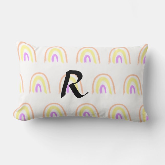 Cojín Lumbar Patrón de arco iris acuático simple agregar texto  (Anverso)