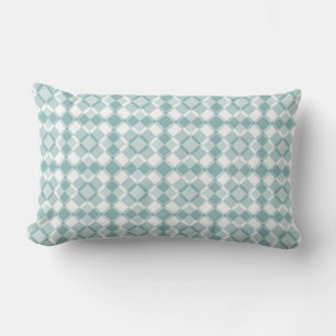 Cojín Lumbar Patrón de Argyle de cuadros blancos y turquesa