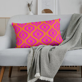 Cojín Lumbar Patrón de arte Ogee Ikat de verano naranja atrevid