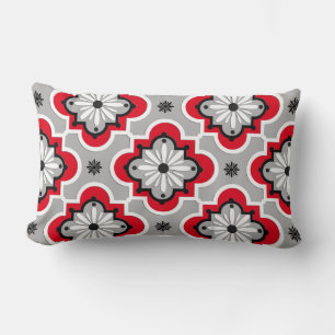 Cojín Lumbar Patrón de baldosas marroquí - Gris y rojo