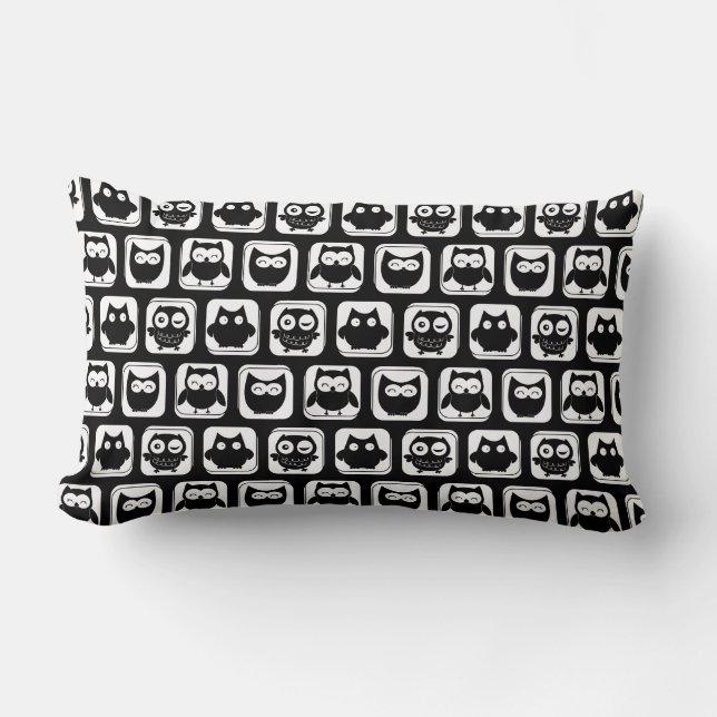 Cojín Lumbar Patrón de búho blanco y negro (Anverso)