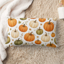 Cojín Lumbar Patrón de calabaza acuarela Calabazas de otoño 