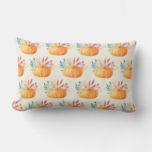 Cojín Lumbar Patrón de calabaza de color de agua Naranja suave