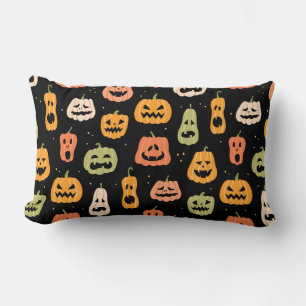 Cojín Lumbar Patrón de calabaza sin fisuras de Halloween. Mano 