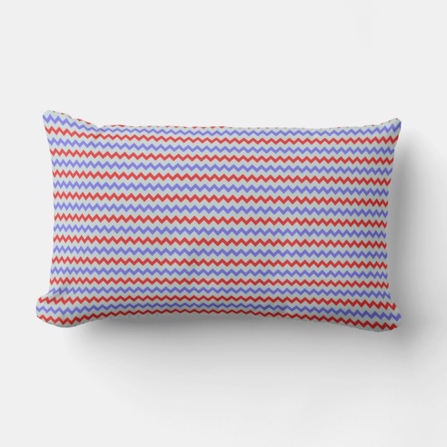 Cojín Lumbar Patrón de cheurón pequeño rojo azul (Anverso)
