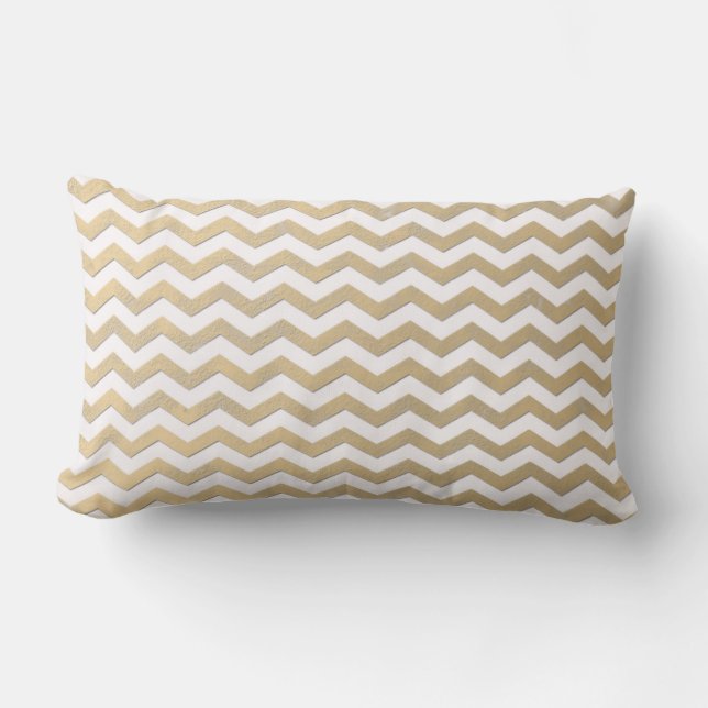 Cojín Lumbar Patrón de Chevron Dorado y Blanco (Anverso)