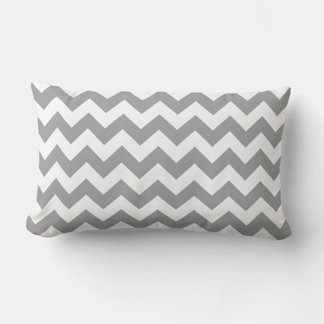 Cojín Lumbar Patrón de Chevron Zig-Zag Blanco Gris Oscuro (Anverso)