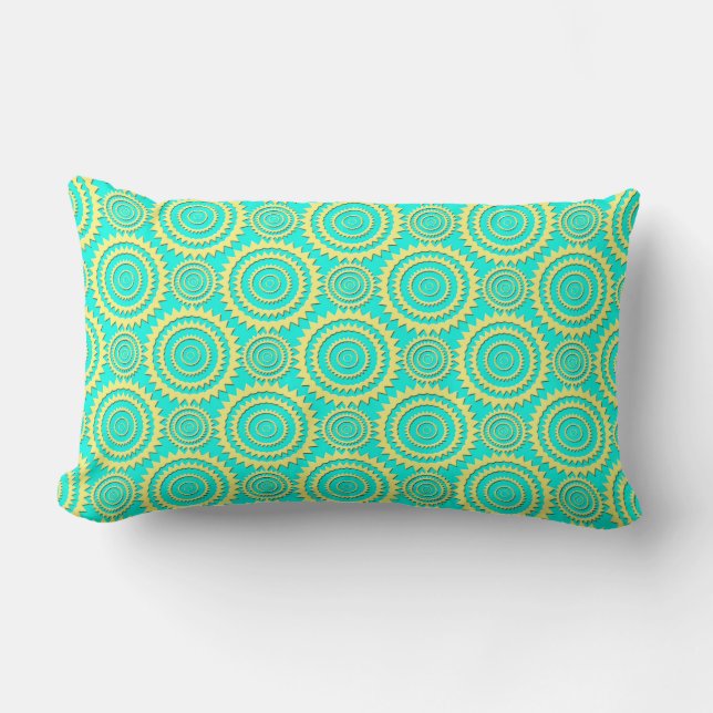 Cojín Lumbar Patrón de Círculos Geométricos Amarillo y Turquesa (Anverso)