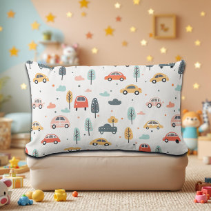 Cojín Lumbar Patrón de coches, árboles y nubes para niños Boho