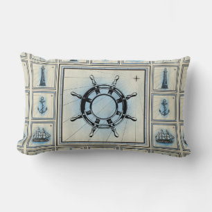 Cojín Lumbar Patrón de collage de ruedas del barco de época