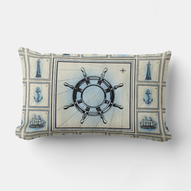 Cojín Lumbar Patrón de collage de ruedas del barco de época (Anverso)