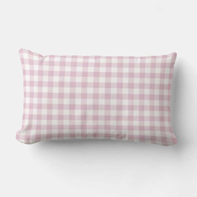 Cojín Lumbar Patrón de comprobación de Gingham blanco rosa (Anverso)