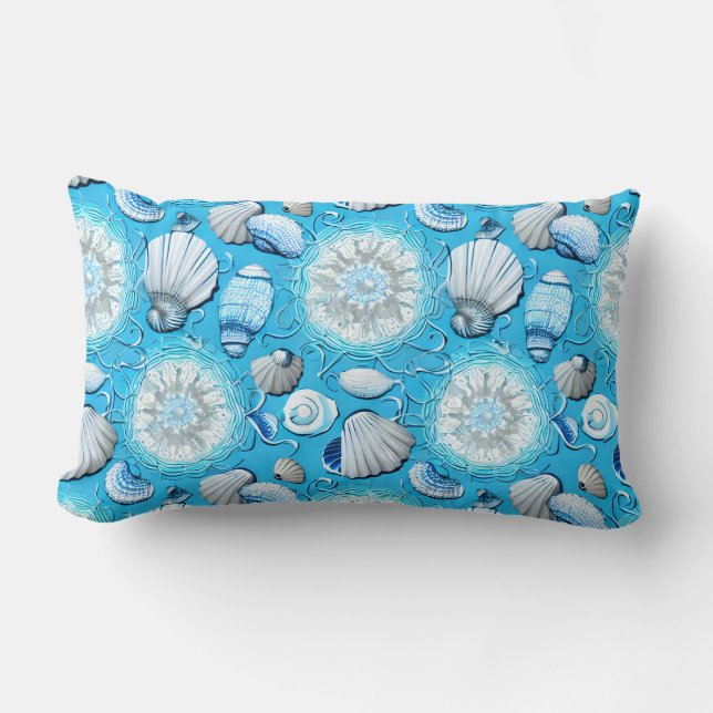 Cojín Lumbar Patrón de conchas de mar Océano Azul (Anverso)