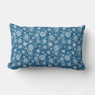 Cojín Lumbar patrón de copos de nieve de Navidad azul