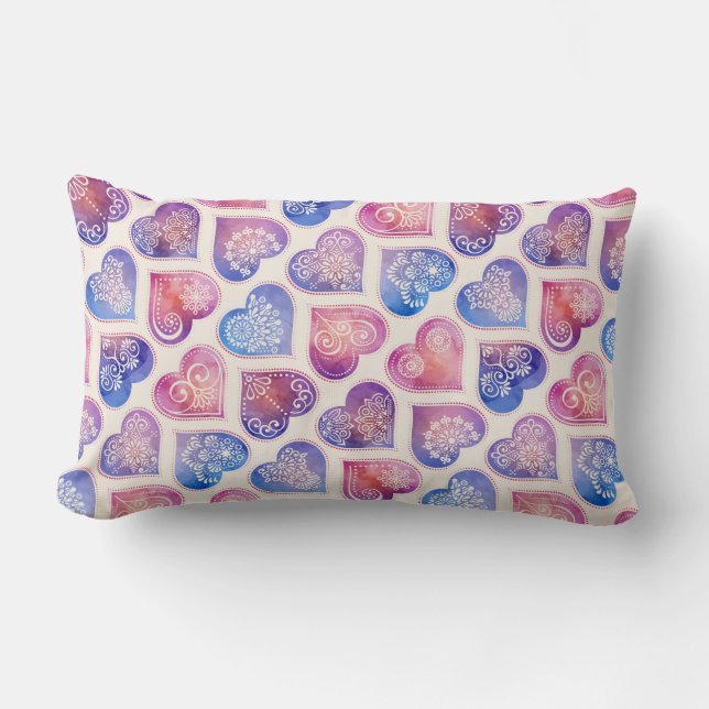 Cojín Lumbar Patrón de corazones de Mandala (Anverso)