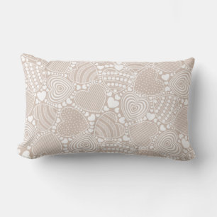 Cojín Lumbar Patrón de Corazones Decorativos Beige