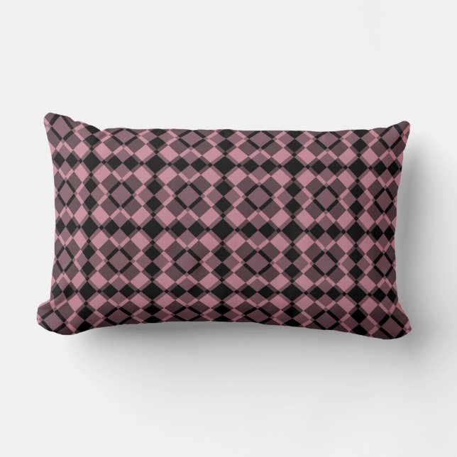 Cojín Lumbar Patrón de cuadros argyle rosa y negro (Anverso)