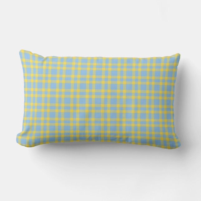Cojín Lumbar Patrón de Cuadros Azul Amarillo (Anverso)