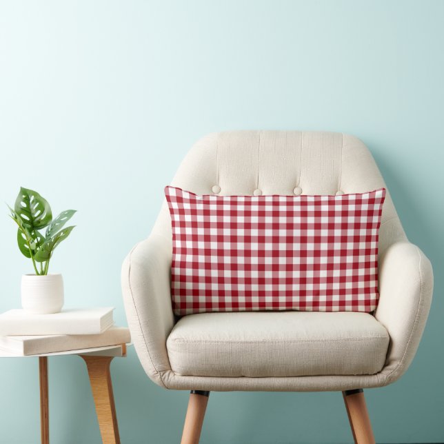 Cojín Lumbar Patrón de cuadros gingham rústico rojo y blanco (Silla)