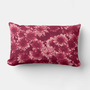Cojín Lumbar Patrón de dalia gráfica moderna, burgundy y rosa