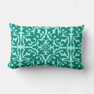 Cojín Lumbar Patrón de damasco de Ikat - Turquesa y Aqua