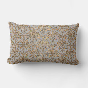 Cojín Lumbar Patrón de Damasco gris y oro brillante