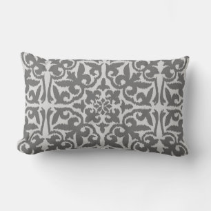 Cojín Lumbar Patrón de damasco Ikat - Gris Claro y Medio