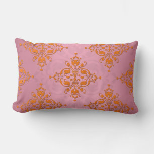Cojín Lumbar Patrón de Damasco Naranja y Rosa