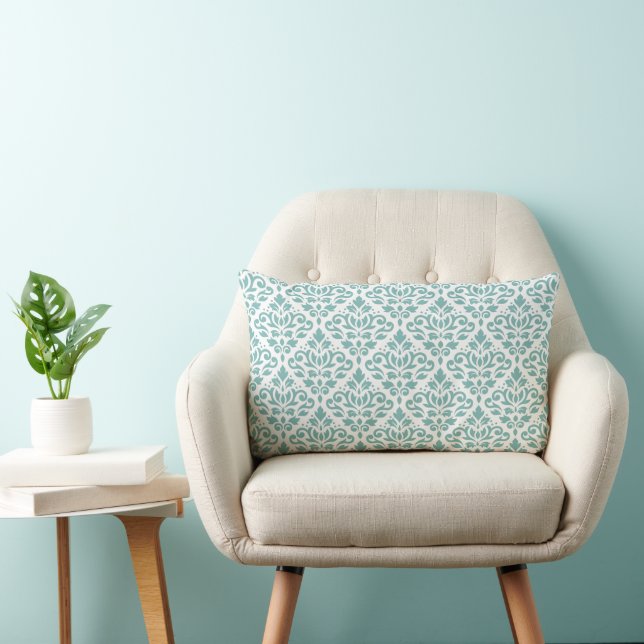 Cojín Lumbar Patrón de Damasco Teal con Volutas (Silla)