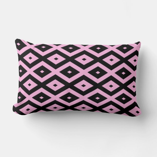 Cojín Lumbar Patrón de diamante rosa pálido y negro (Anverso)