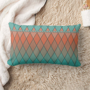 Cojín Lumbar Patrón de diamantes turquesa y naranja