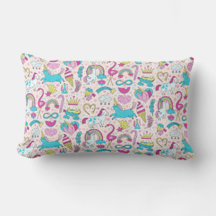 Cojín Lumbar Patrón de Doodle de Unicorn