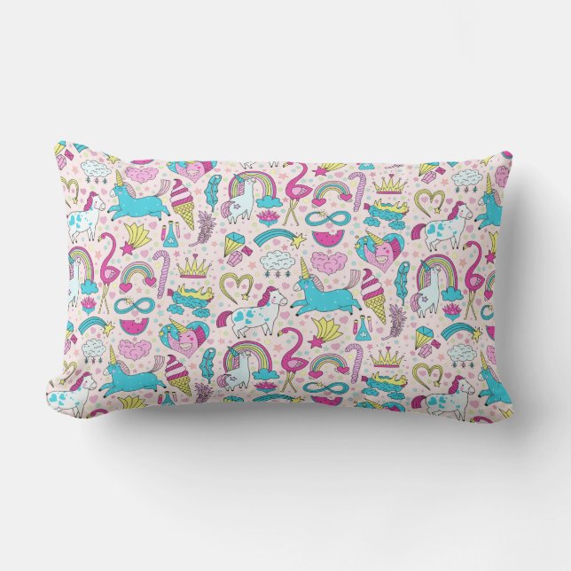 Cojín Lumbar Patrón de Doodle de Unicorn (Anverso)