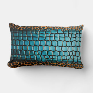 Cojín Lumbar Patrón de escamas de reptil negro y dorado turques