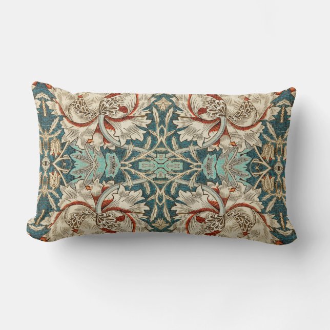 Cojín Lumbar Patrón de estilo Naranja Verde azulado floral vint (Anverso)