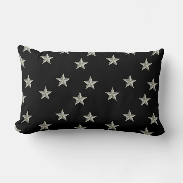 Cojín Lumbar Patrón de estrellas grises en negro (Anverso)