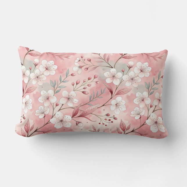 Cojín Lumbar Patrón de flor de cerezo rosado (Anverso)