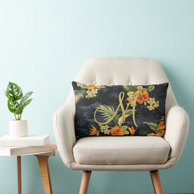 Cojín Lumbar Patrón de flor de Hibiscus Naranja hawaiano person (Silla)