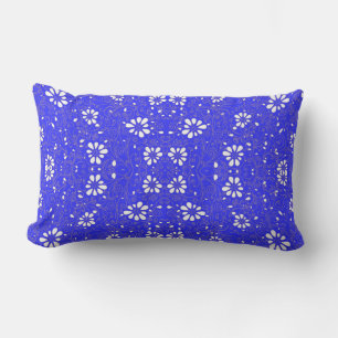 Cojín Lumbar Patrón de flores clásicas blancas y azules
