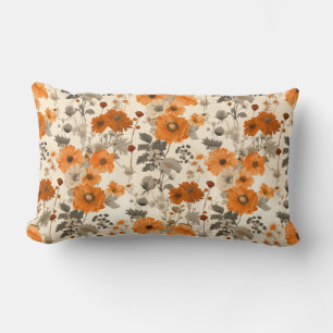 Cojín Lumbar Patrón de Flores de Caída Rústica Vintage Naranja
