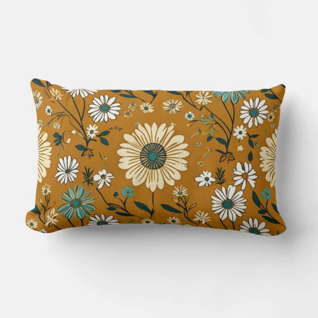 Cojín Lumbar Patrón de flores de mostaza de Boho retro otoño (Anverso)