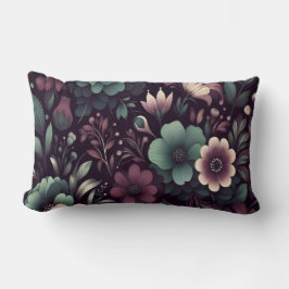 Cojín Lumbar Patrón de flores moradas y verdes oscuras