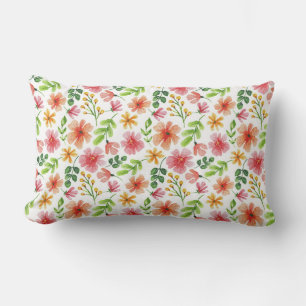 Cojín Lumbar Patrón de flores rosadas en acuarela